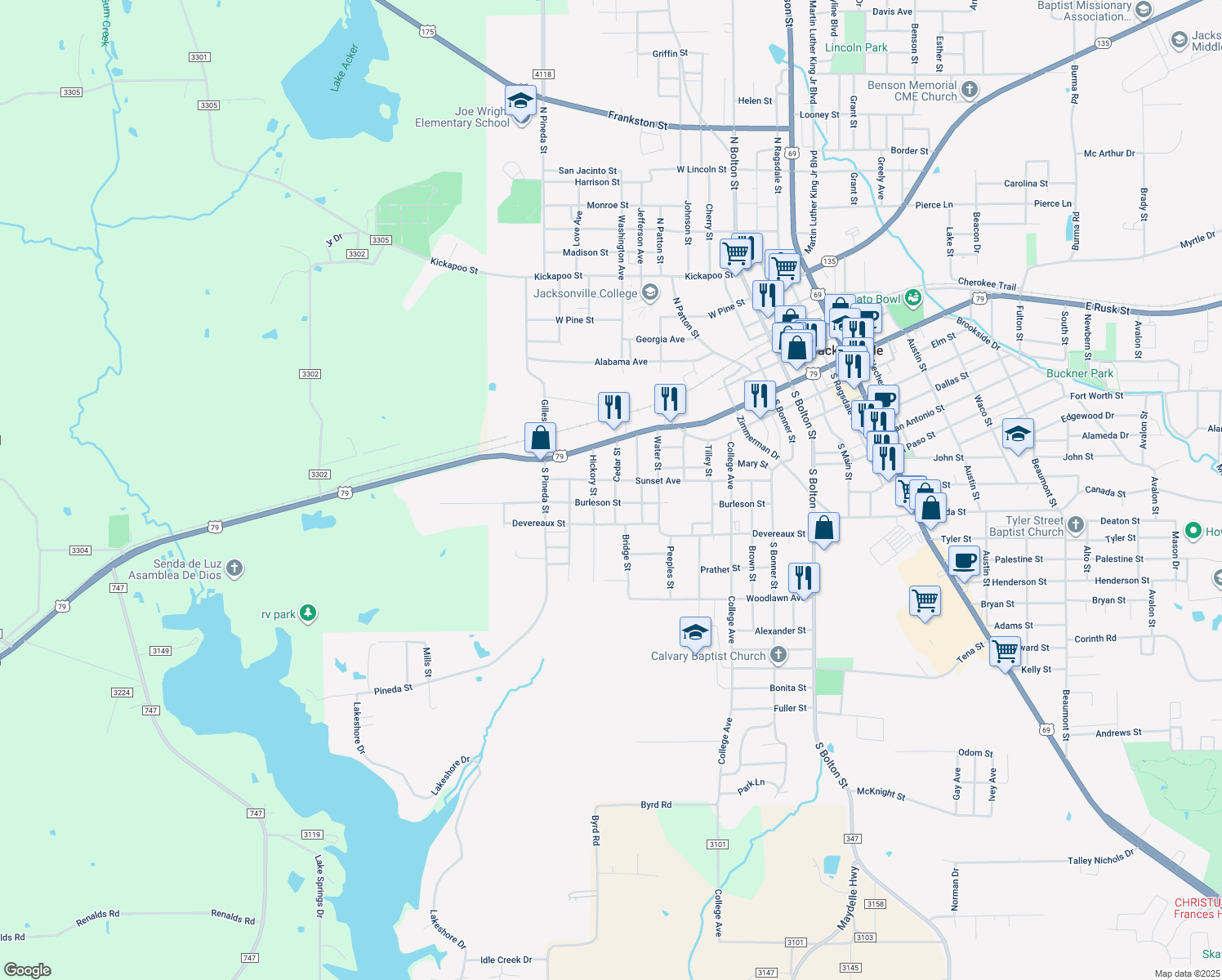 map of restaurants, bars, coffee shops, grocery stores, and more near 305 Cedar Street in Jacksonville