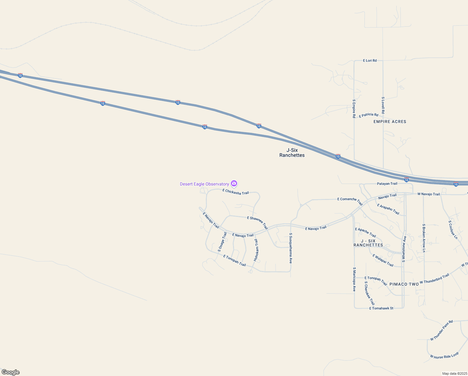 map of restaurants, bars, coffee shops, grocery stores, and more near 24261 East Chickasha Trail in Benson
