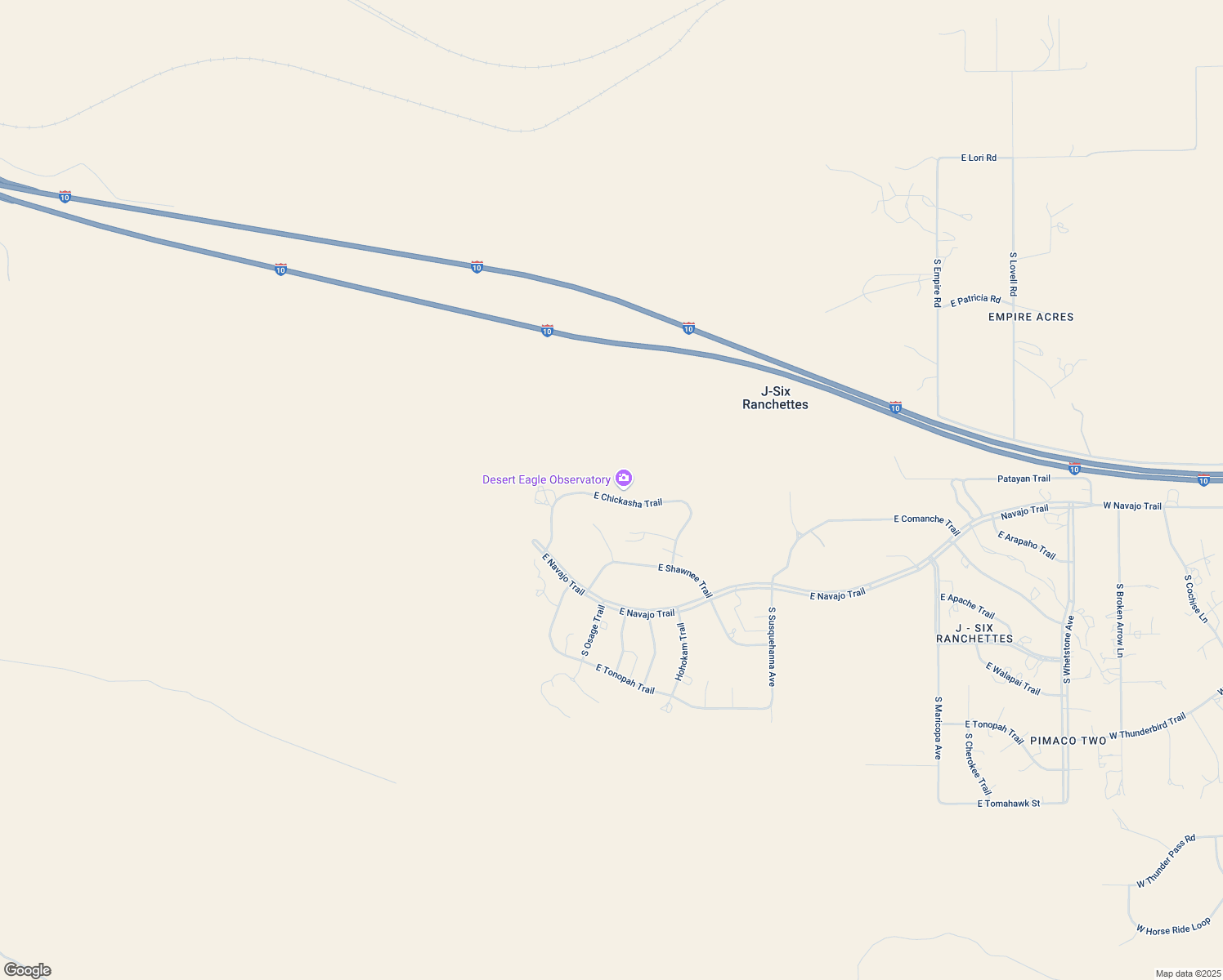 map of restaurants, bars, coffee shops, grocery stores, and more near 24261 East Chickasha Trail in Benson