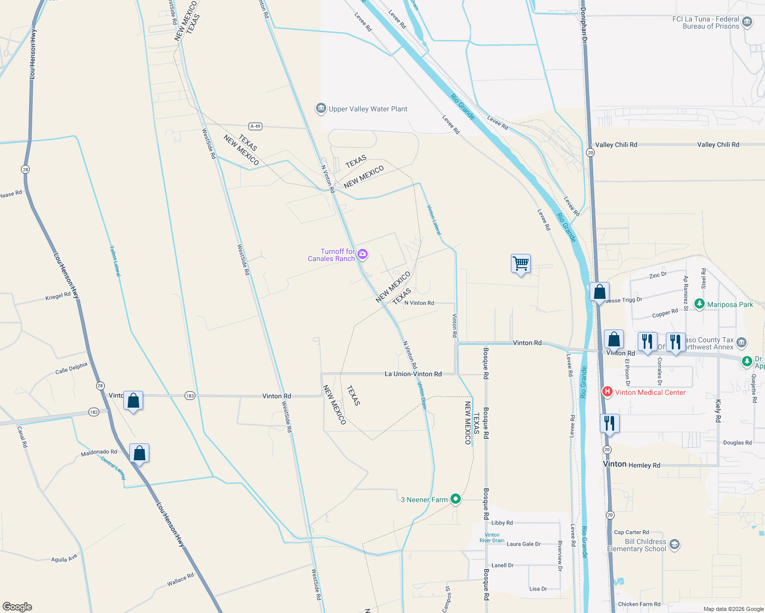 map of restaurants, bars, coffee shops, grocery stores, and more near N Vinton Rd in Anthony