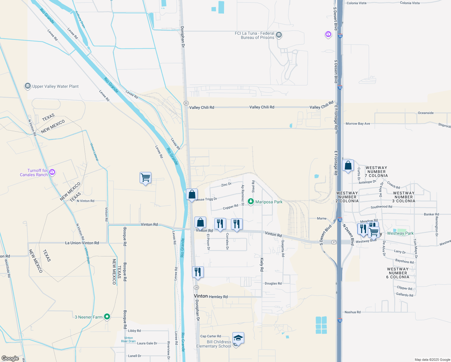 map of restaurants, bars, coffee shops, grocery stores, and more near 237 Zinc Dr in Vinton