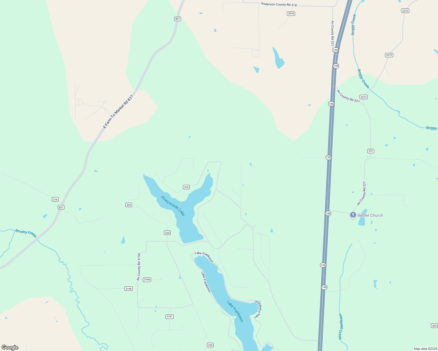 map of restaurants, bars, coffee shops, grocery stores, and more near 2255 An County Road 319 in Frankston