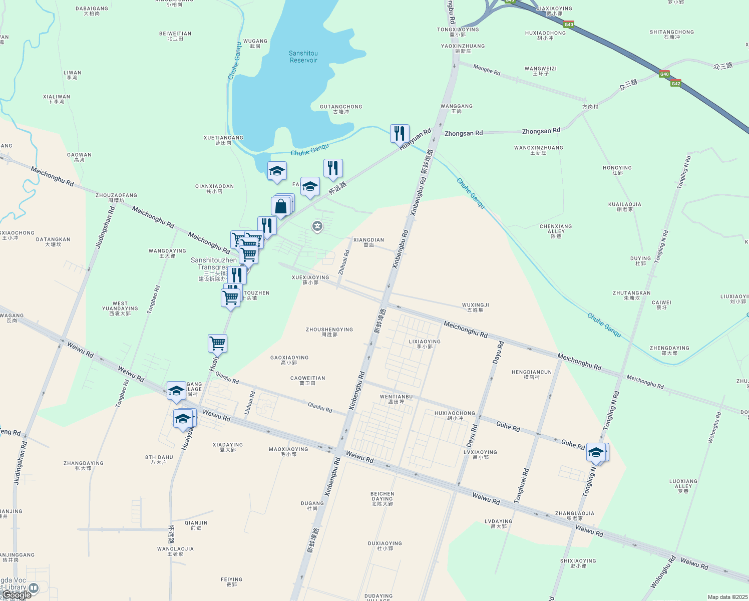 map of restaurants, bars, coffee shops, grocery stores, and more near Mei Chong Hu Lu in He Fei Shi