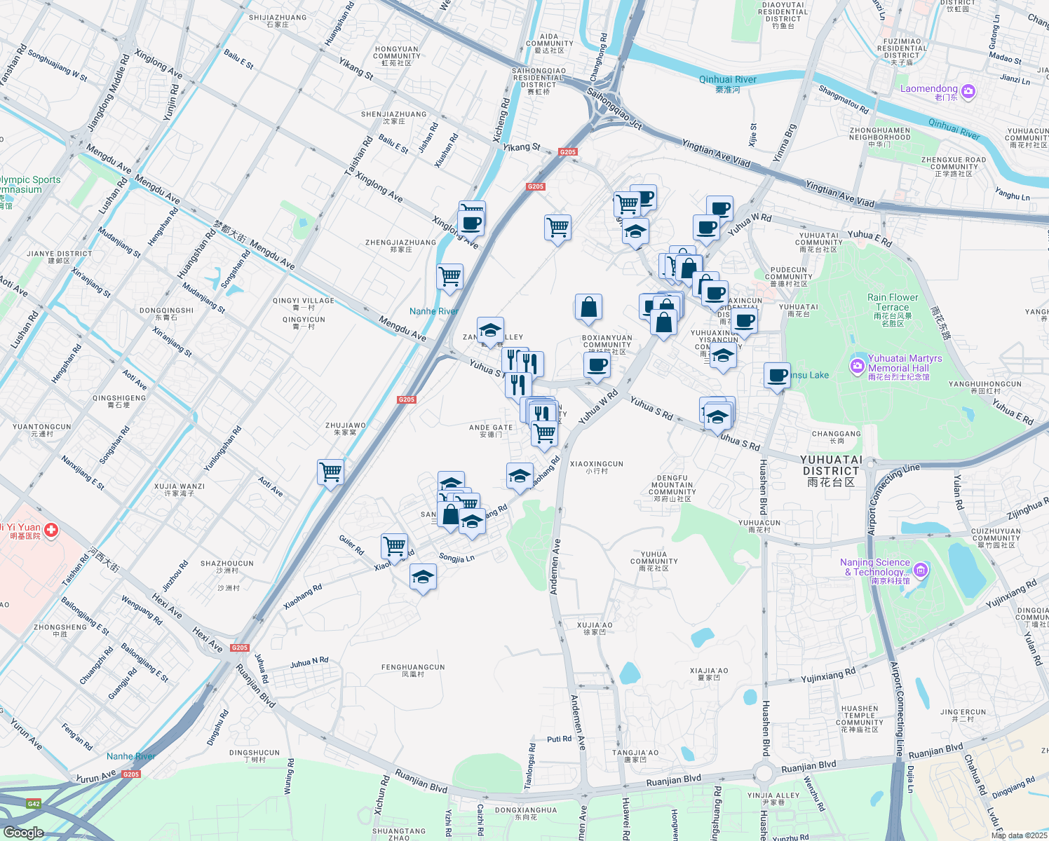 map of restaurants, bars, coffee shops, grocery stores, and more near An De Men Bei Jie in Nan Jing Shi