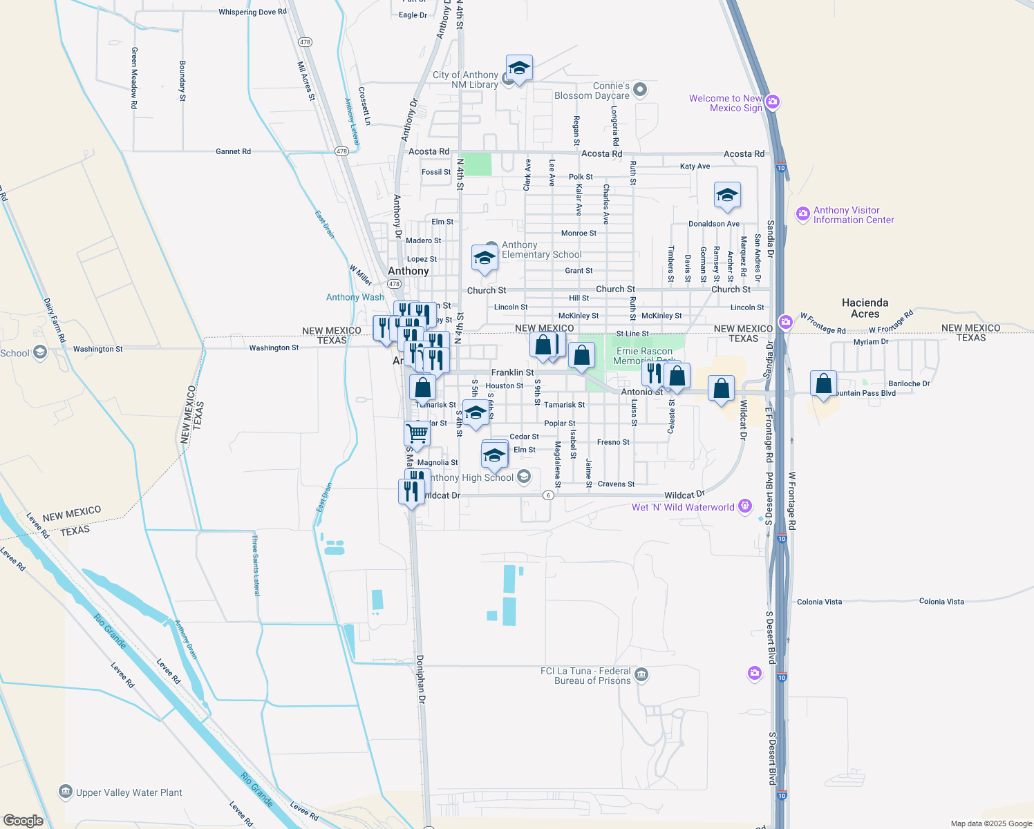 map of restaurants, bars, coffee shops, grocery stores, and more near 506 South 8th Street in Anthony
