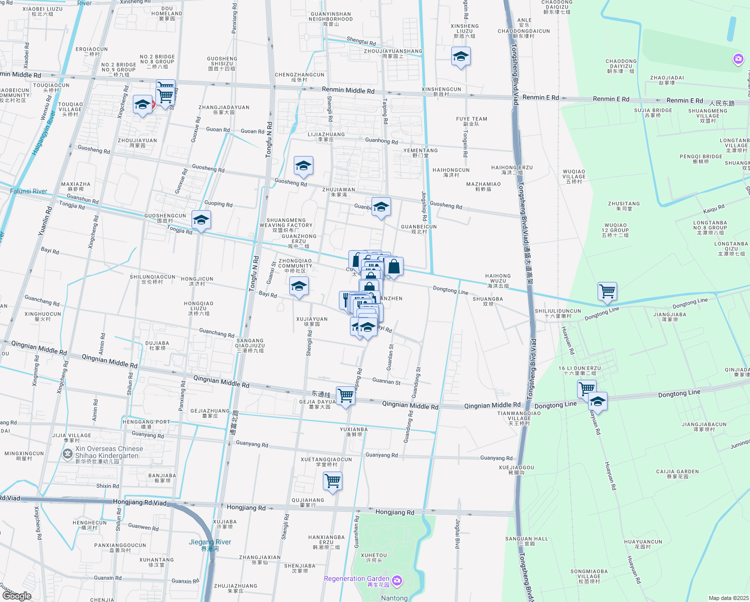 map of restaurants, bars, coffee shops, grocery stores, and more near in Nantong