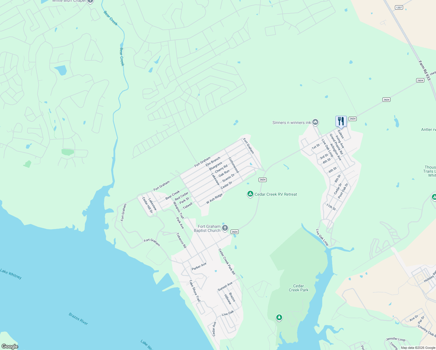 map of restaurants, bars, coffee shops, grocery stores, and more near 173 Oak Lane in Whitney