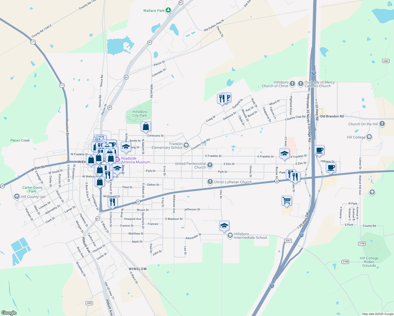map of restaurants, bars, coffee shops, grocery stores, and more near 806 East Franklin Street in Hillsboro