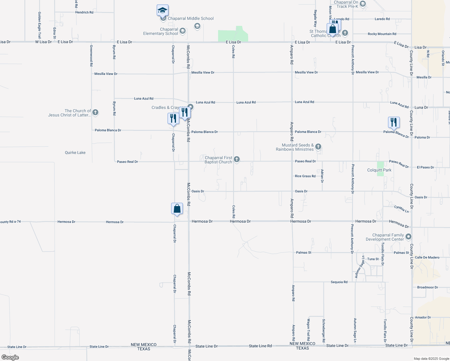 map of restaurants, bars, coffee shops, grocery stores, and more near 348 Oasis Drive in Chaparral