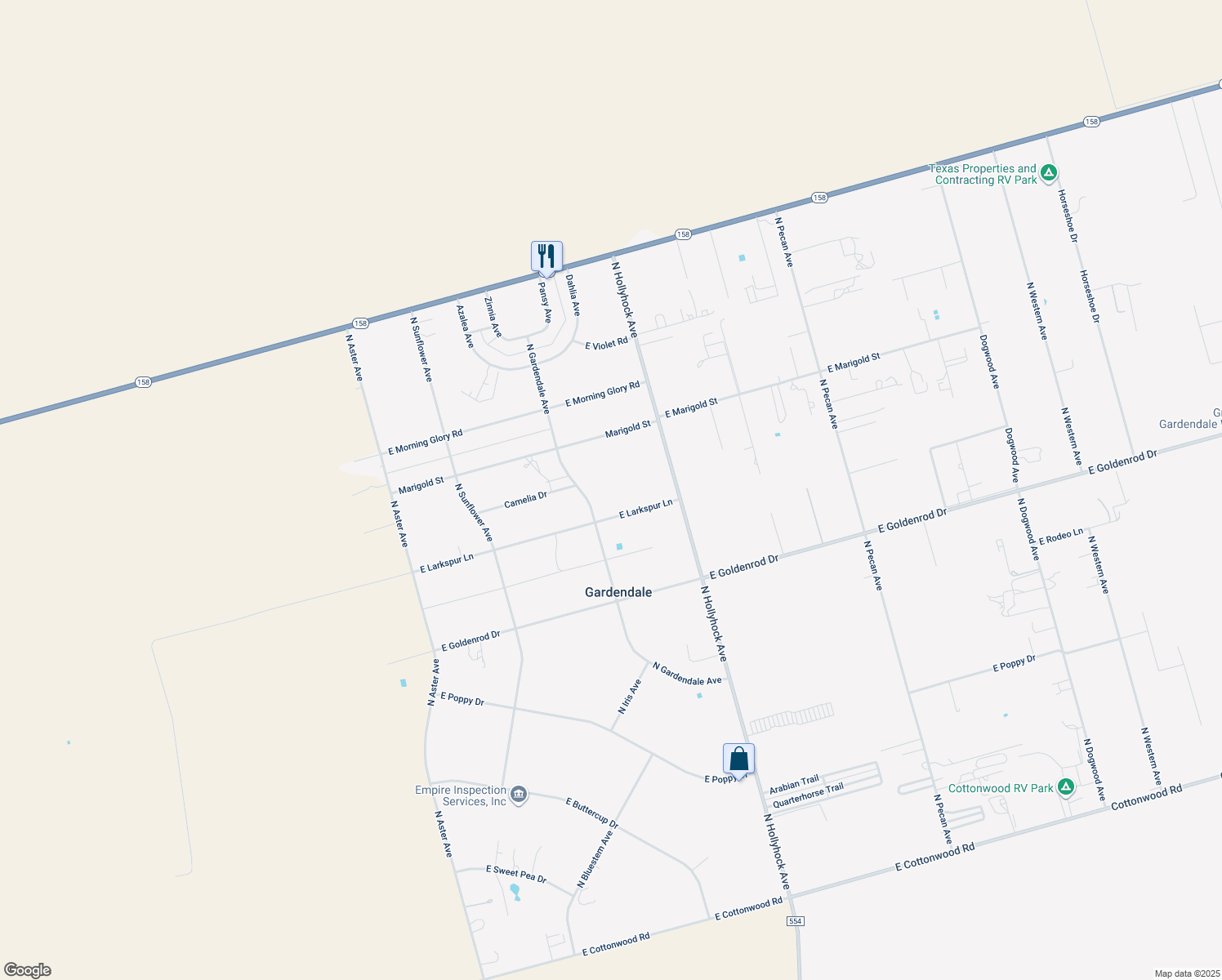 map of restaurants, bars, coffee shops, grocery stores, and more near 4435 East Larkspur Lane in Gardendale
