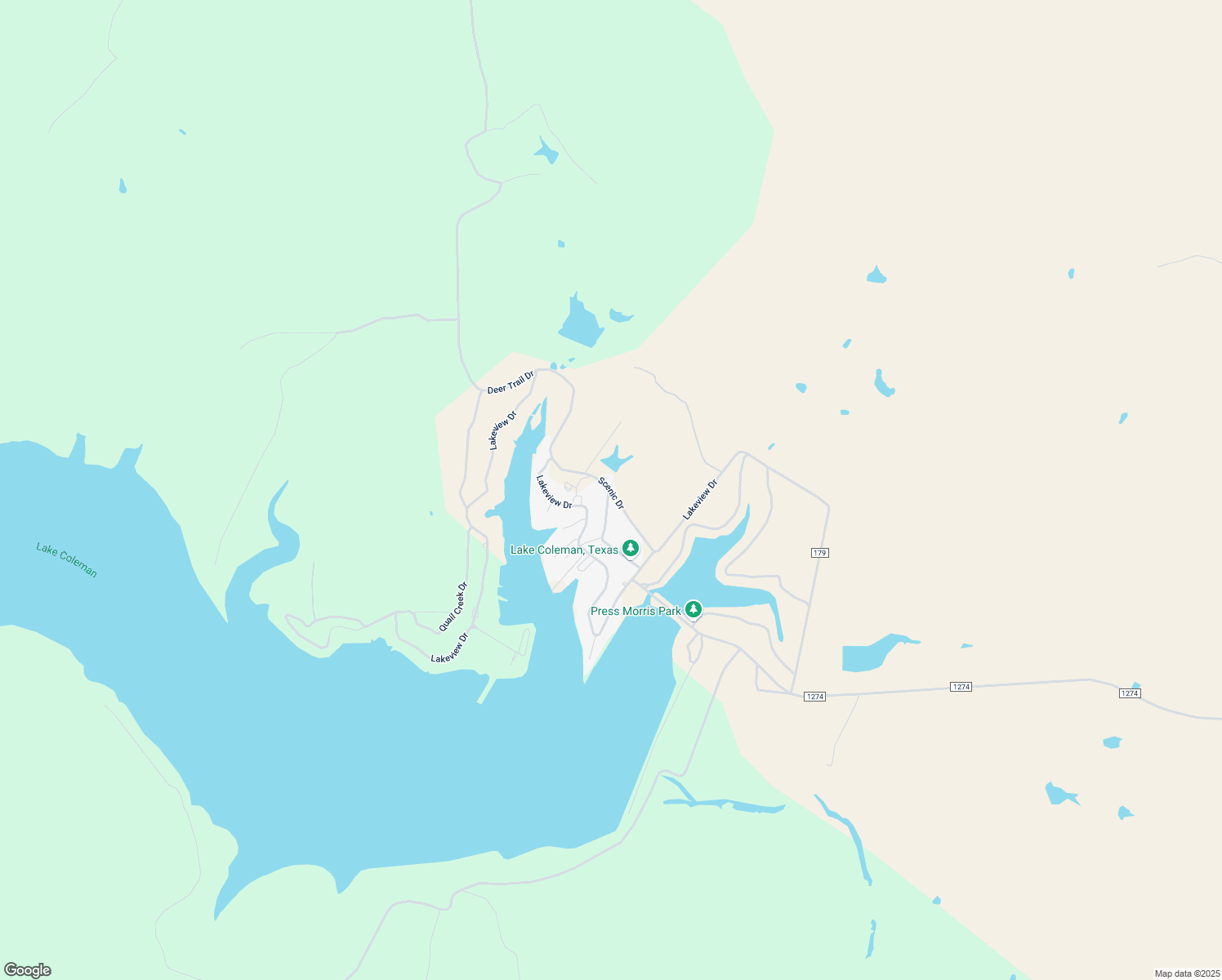 map of restaurants, bars, coffee shops, grocery stores, and more near 126 Scenic Drive in Coleman