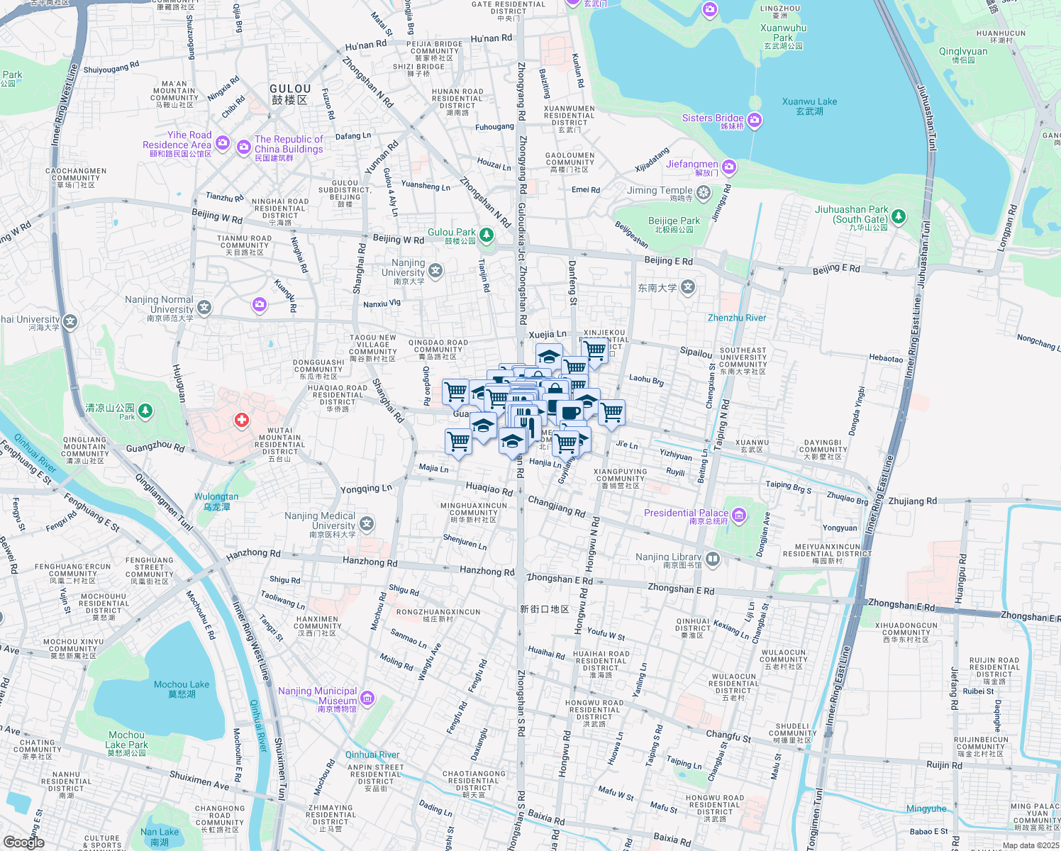 map of restaurants, bars, coffee shops, grocery stores, and more near 178-1 Zhongshan North Road in Nanjing Shi