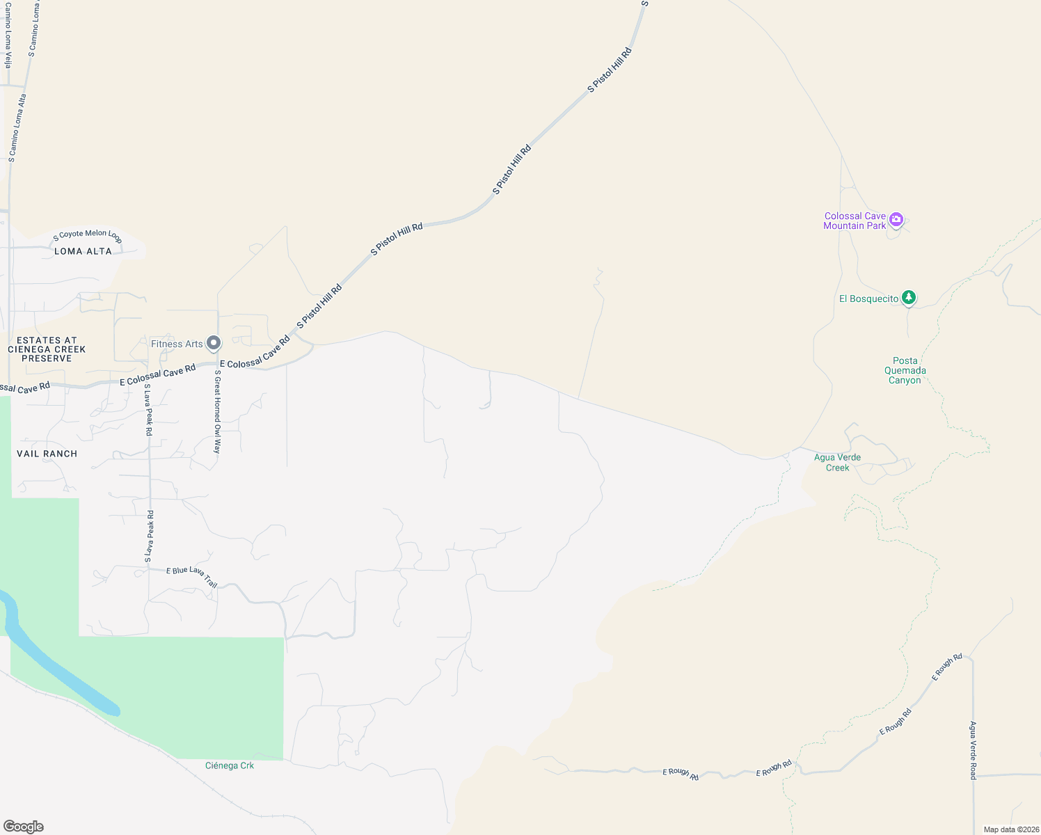 map of restaurants, bars, coffee shops, grocery stores, and more near 15770 East Colossal Cave Road in Vail