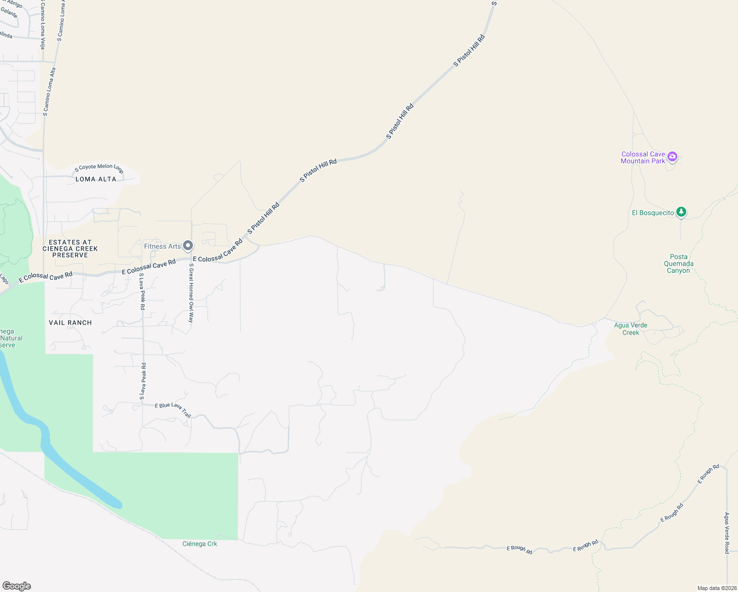 map of restaurants, bars, coffee shops, grocery stores, and more near 15590 East Colossal Cave Road in Vail