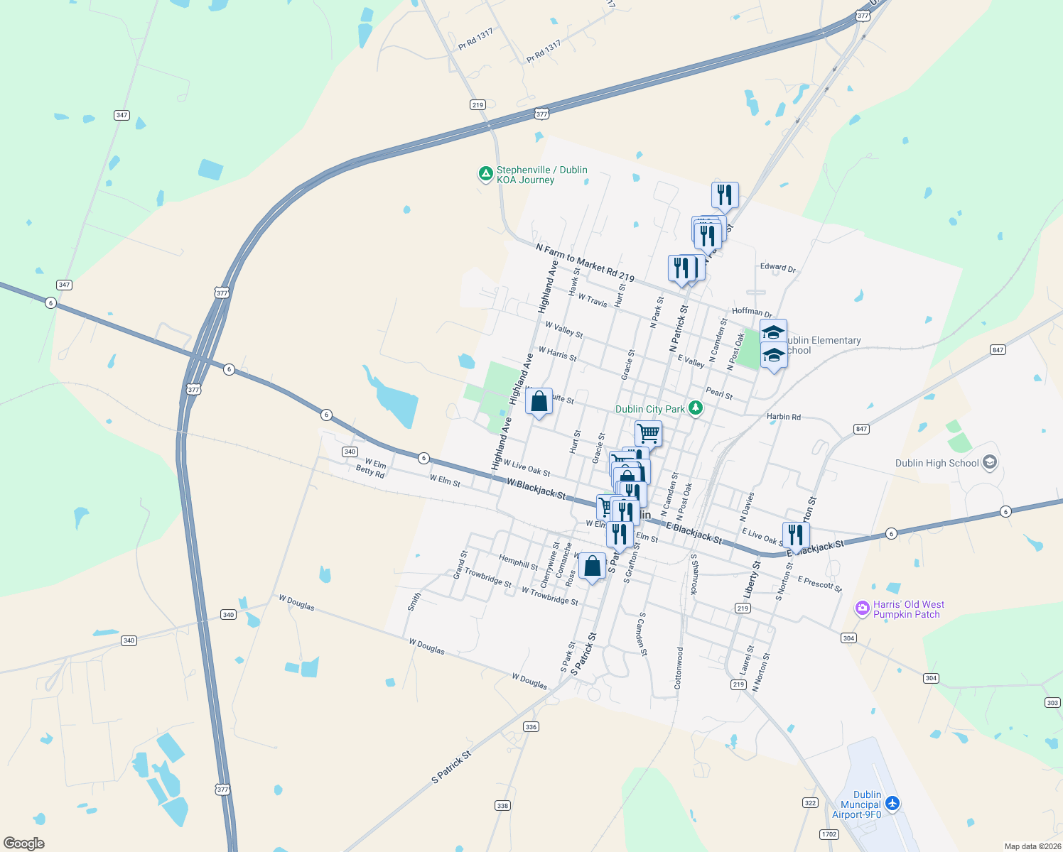 map of restaurants, bars, coffee shops, grocery stores, and more near 599 West Sheridan Street in Dublin