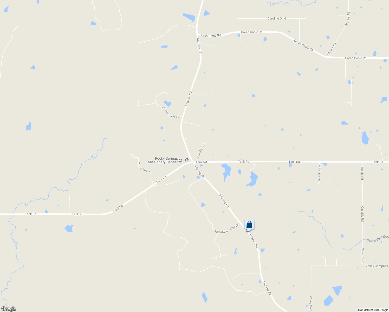 map of restaurants, bars, coffee shops, grocery stores, and more near 16984 Midway Road in Terry