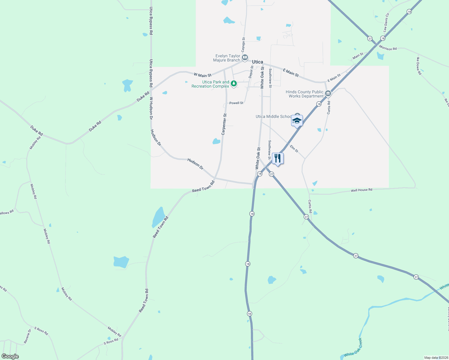 map of restaurants, bars, coffee shops, grocery stores, and more near 108 Hudson Drive in Utica