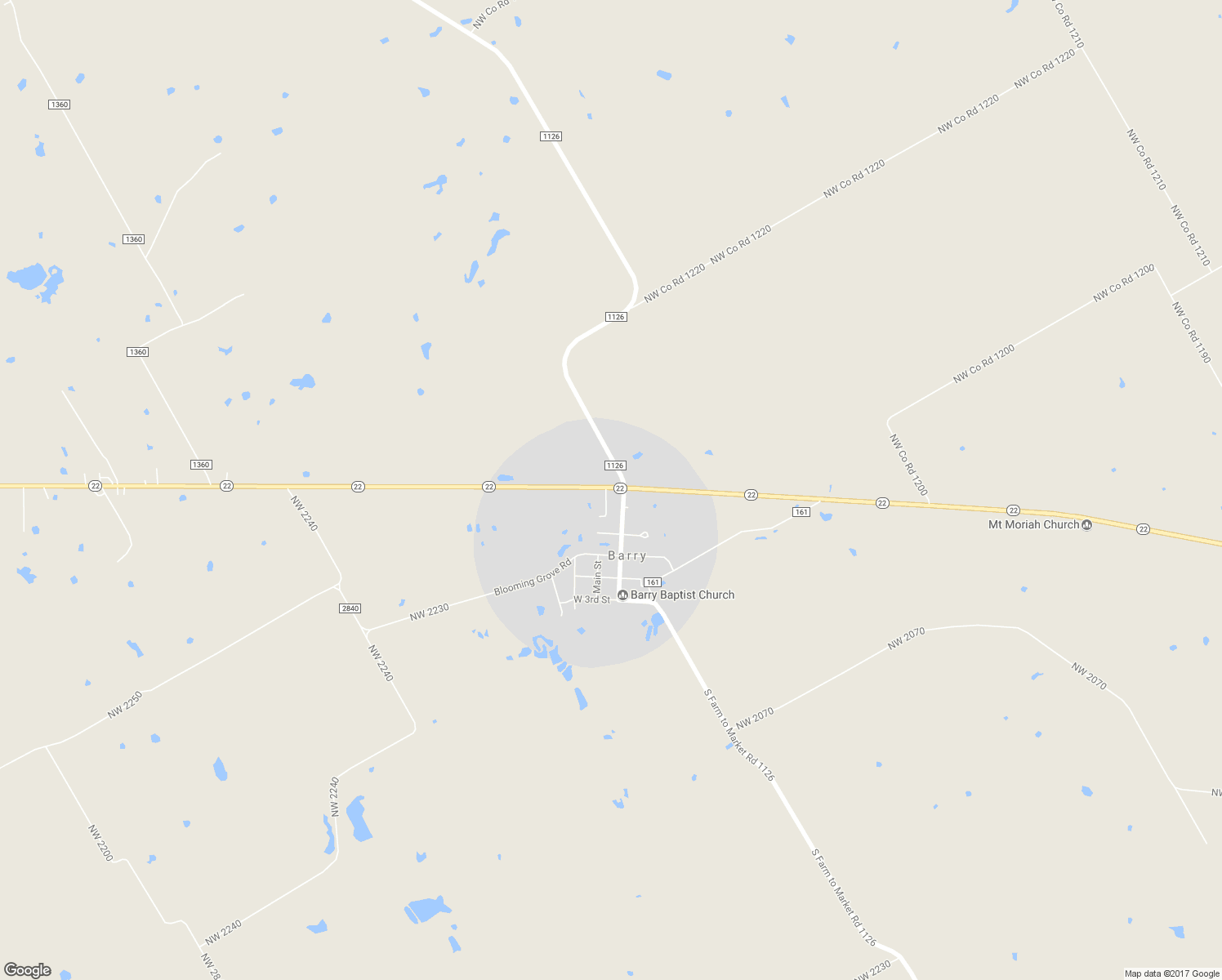 map of restaurants, bars, coffee shops, grocery stores, and more near 110 Texas 22 in Barry