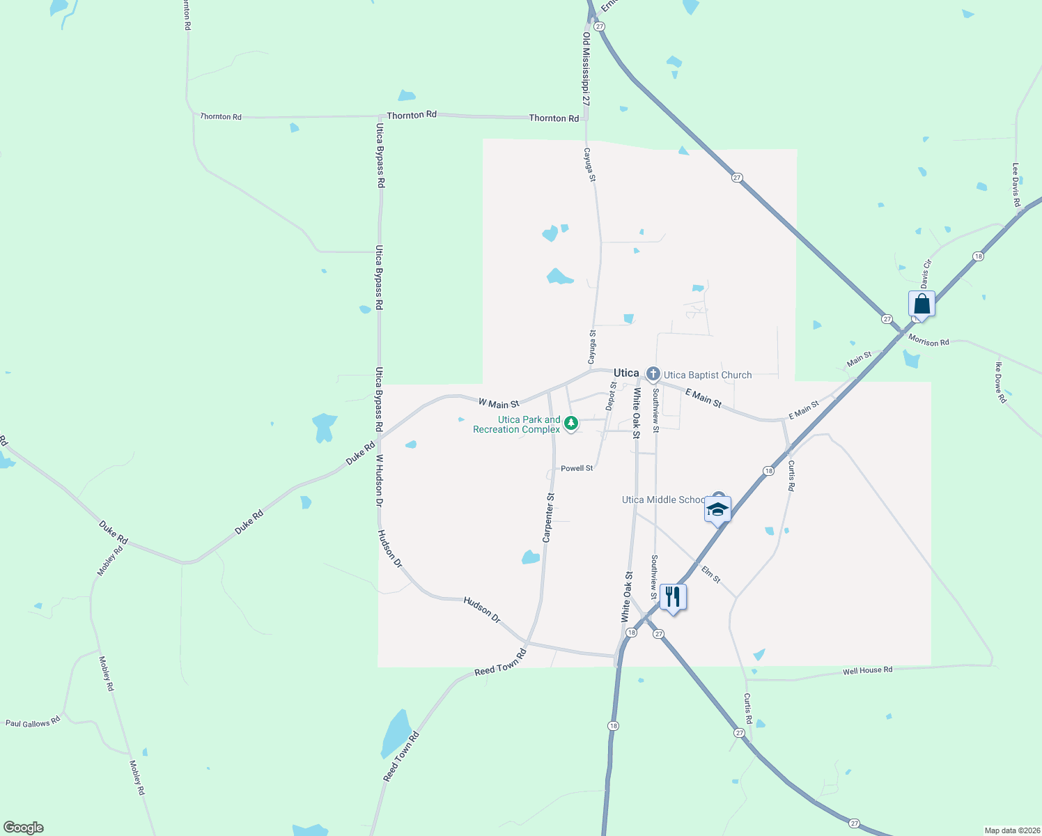 map of restaurants, bars, coffee shops, grocery stores, and more near 523 W Main St in Utica