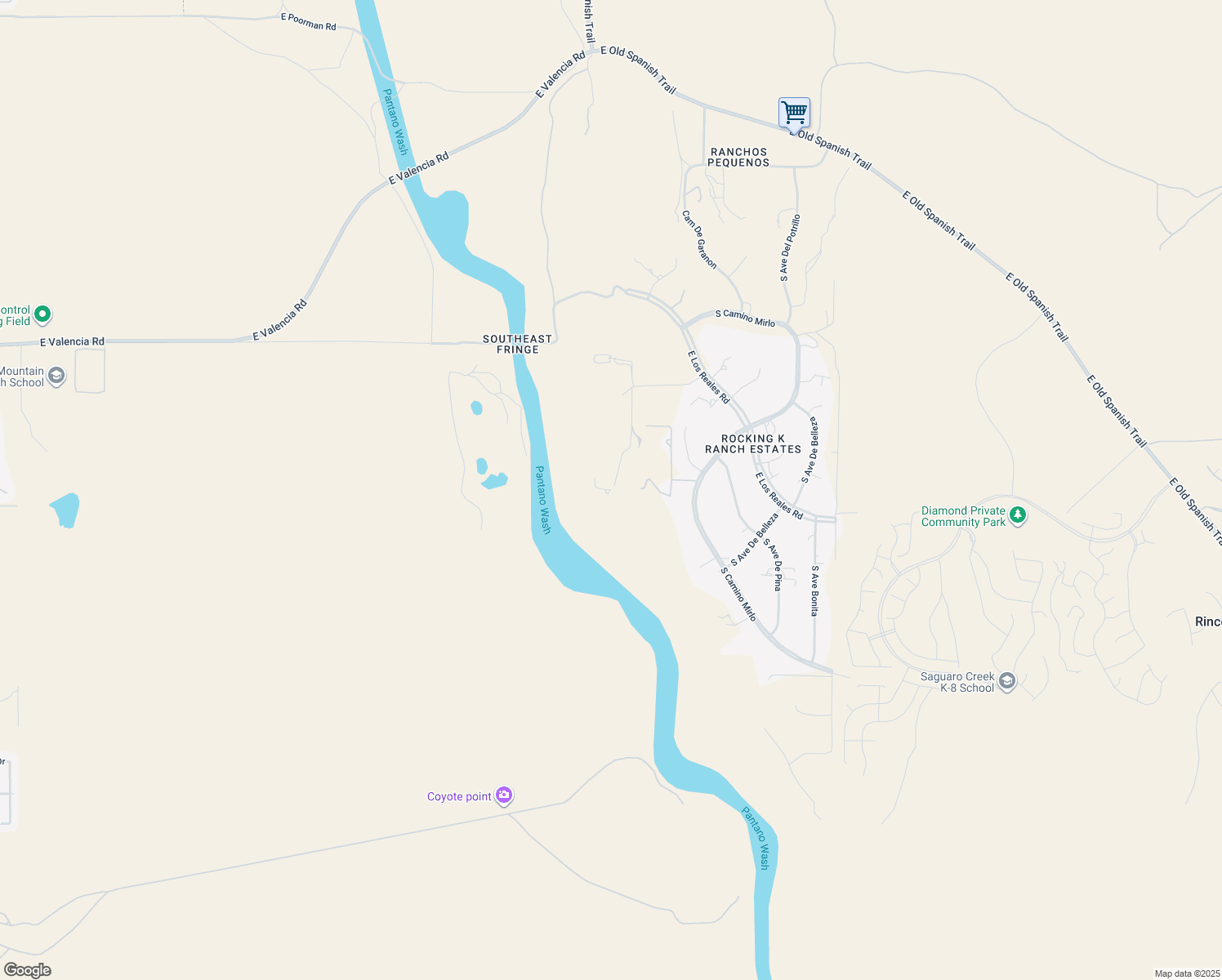 map of restaurants, bars, coffee shops, grocery stores, and more near 7650 South Cactus Thorn Lane in Tucson