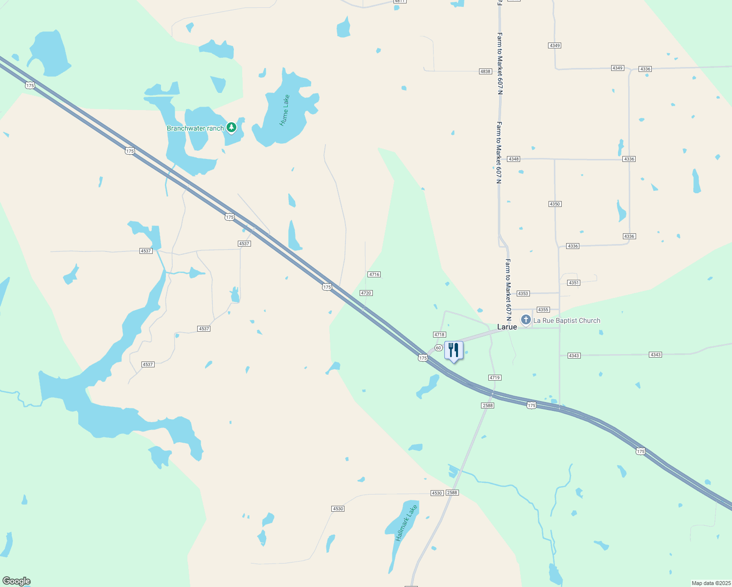 map of restaurants, bars, coffee shops, grocery stores, and more near 9215 County Road 4720 in LaRue