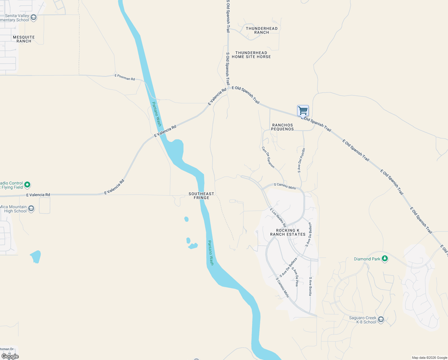 map of restaurants, bars, coffee shops, grocery stores, and more near 12200-12302 East Los Reales Road in Tucson