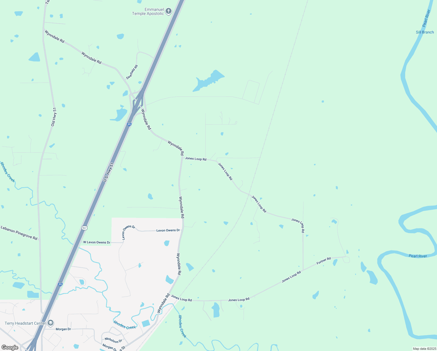 map of restaurants, bars, coffee shops, grocery stores, and more near 3474 Jones Loop Road in Terry