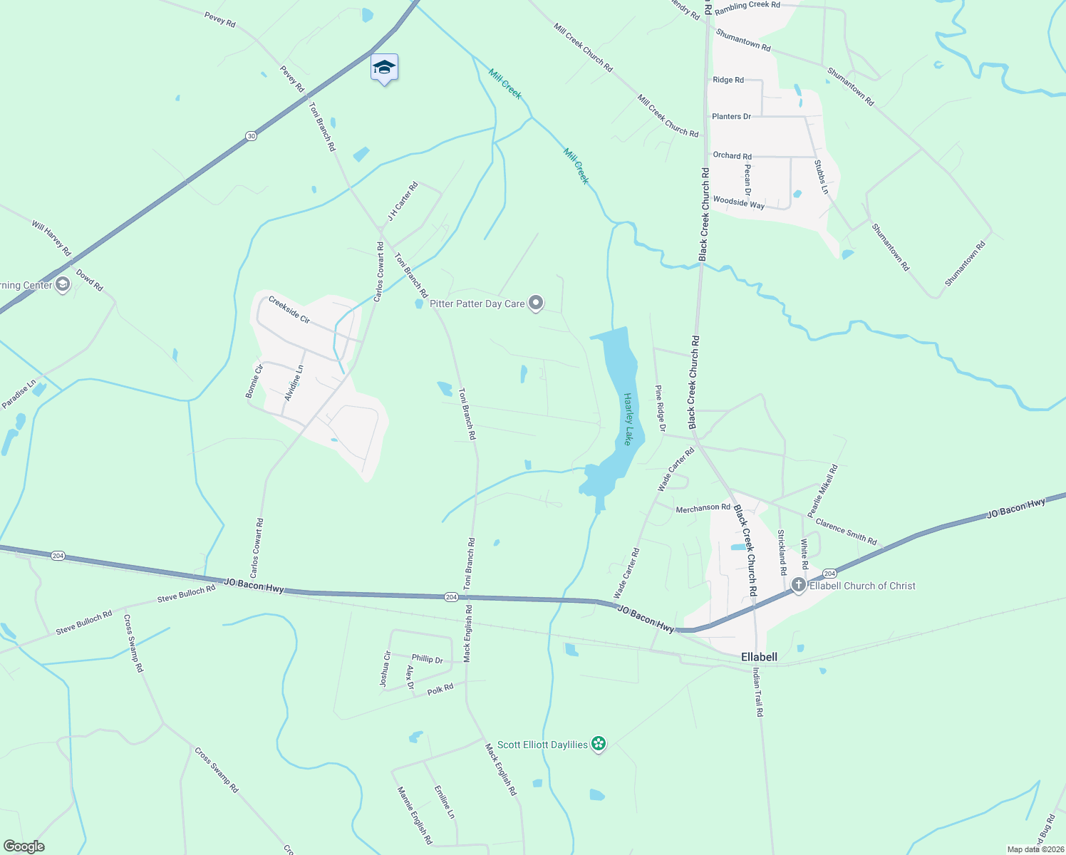 map of restaurants, bars, coffee shops, grocery stores, and more near 215 Freeman Dr in Ellabell