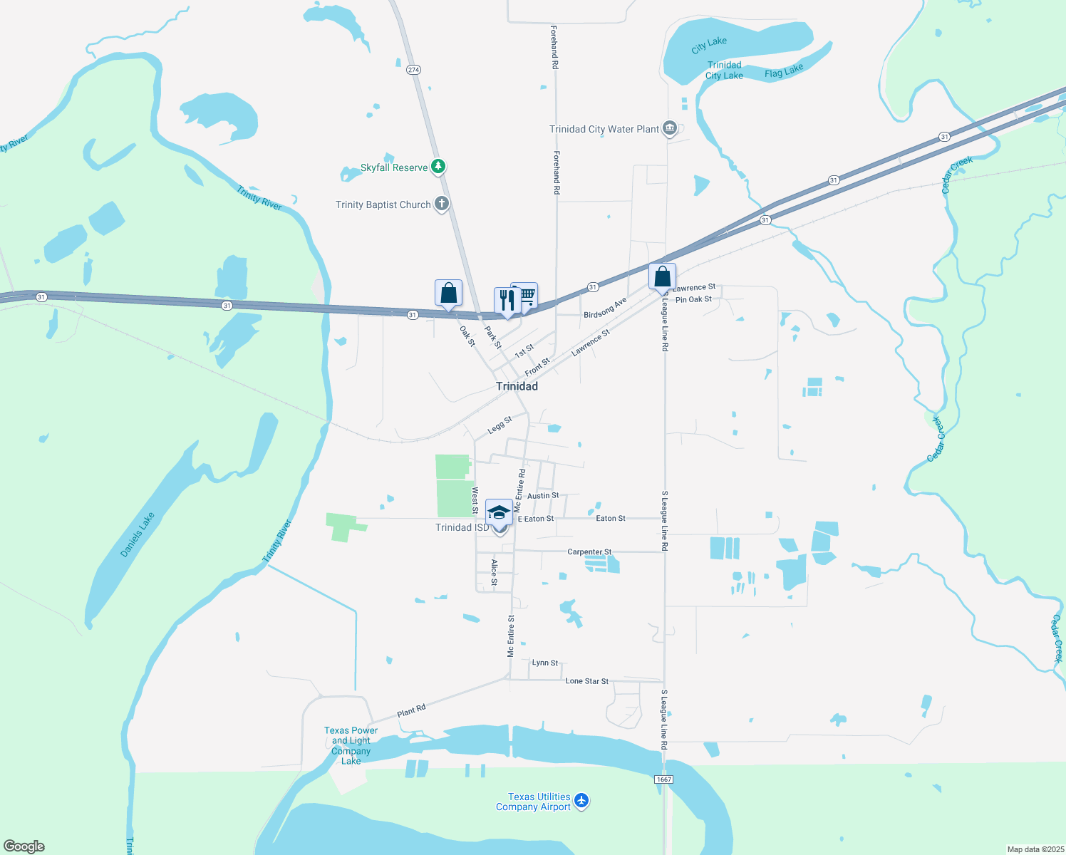 map of restaurants, bars, coffee shops, grocery stores, and more near 405 Mc Entire Road in Trinidad