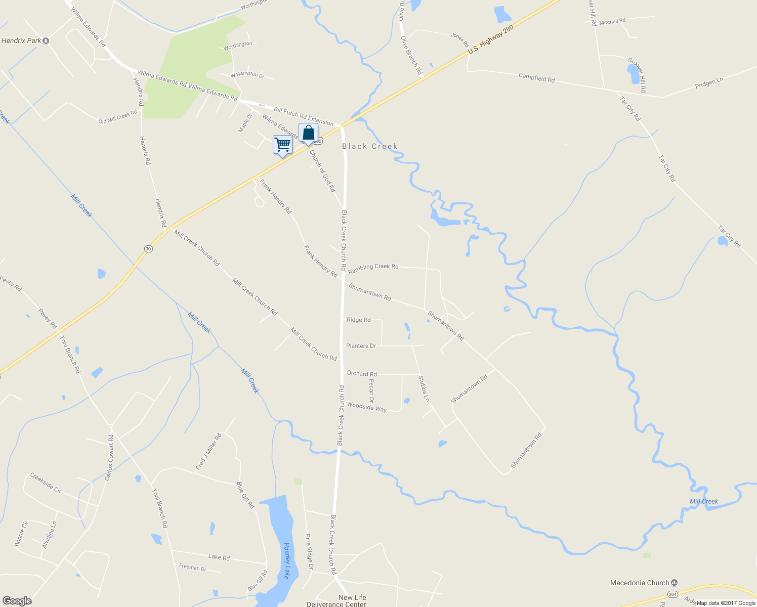 map of restaurants, bars, coffee shops, grocery stores, and more near 200 Shumantown Road in Ellabell