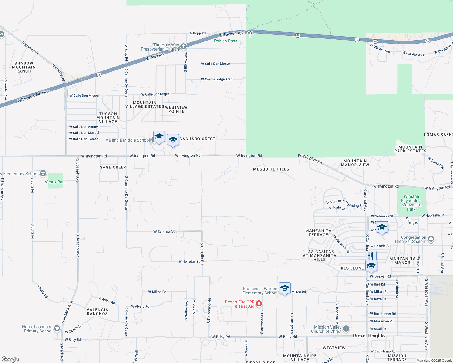 map of restaurants, bars, coffee shops, grocery stores, and more near 5101 South Gila Avenue in Tucson