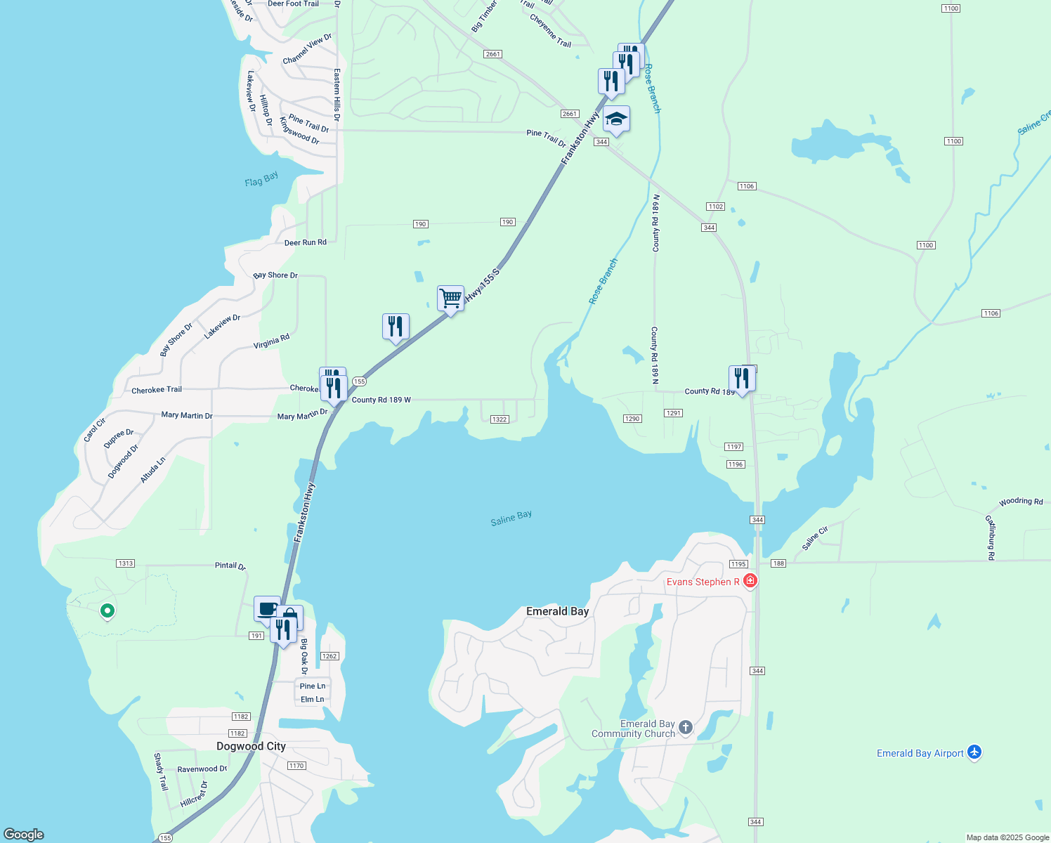 map of restaurants, bars, coffee shops, grocery stores, and more near 16097 County Road 189 West in Flint