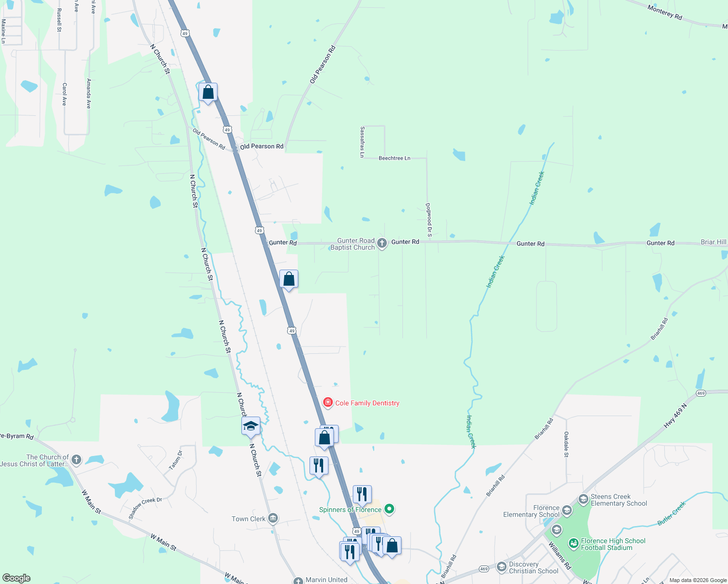 map of restaurants, bars, coffee shops, grocery stores, and more near 2239 Almar Road in Florence