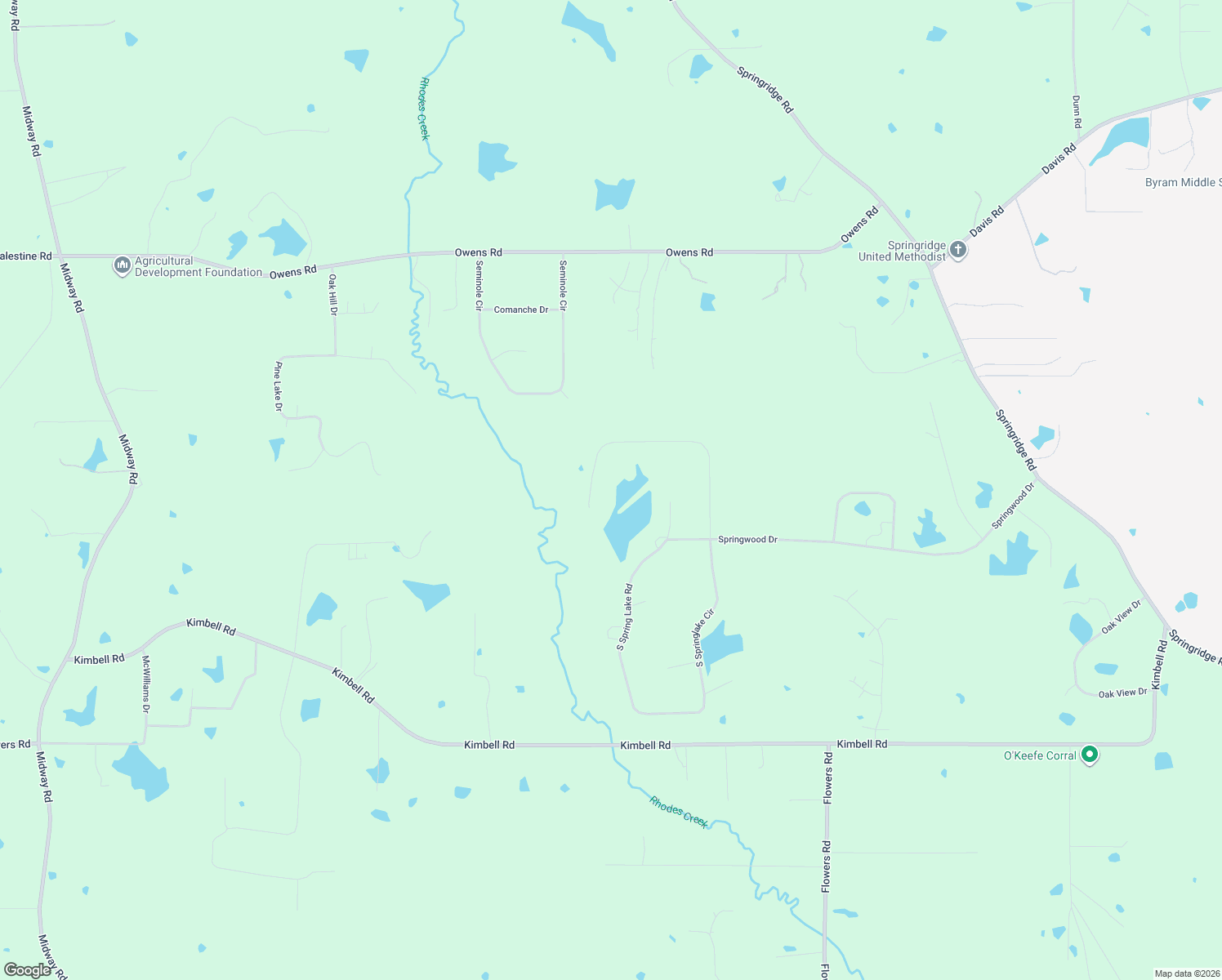 map of restaurants, bars, coffee shops, grocery stores, and more near 561 North Springlake Circle in Terry
