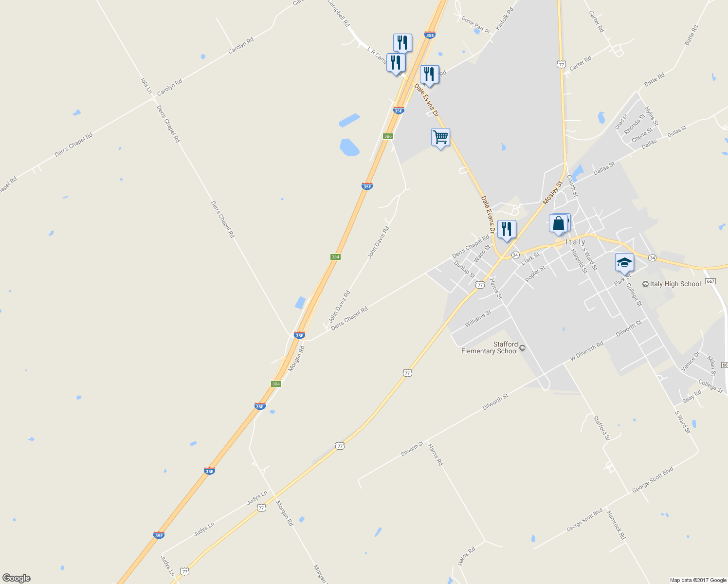 map of restaurants, bars, coffee shops, grocery stores, and more near 527 John Davis Road in Italy