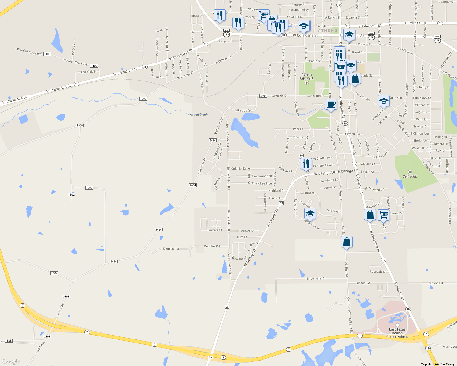 map of restaurants, bars, coffee shops, grocery stores, and more near 906 Bunny Rabbit Rd in Athens