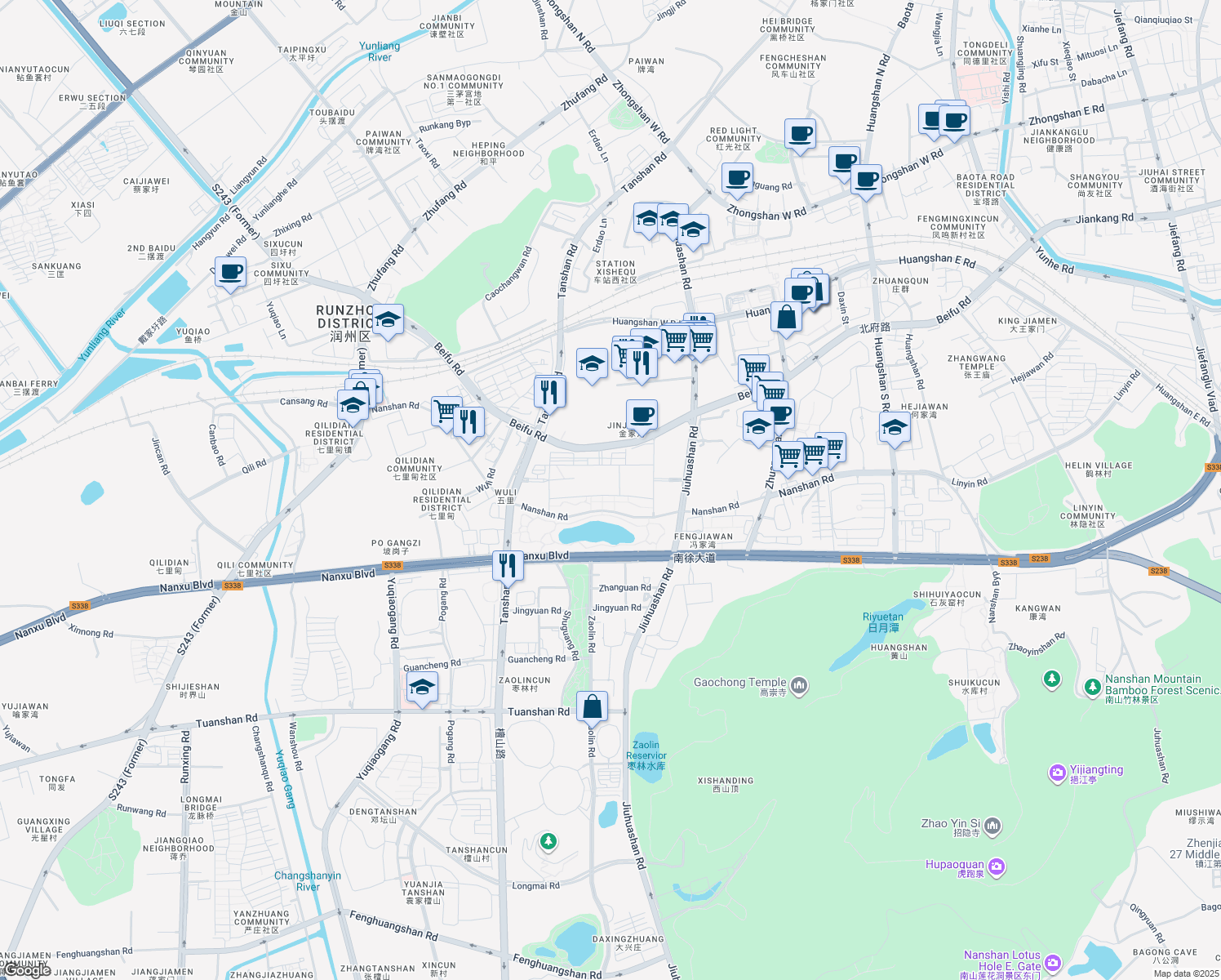 map of restaurants, bars, coffee shops, grocery stores, and more near in Zhenjiang