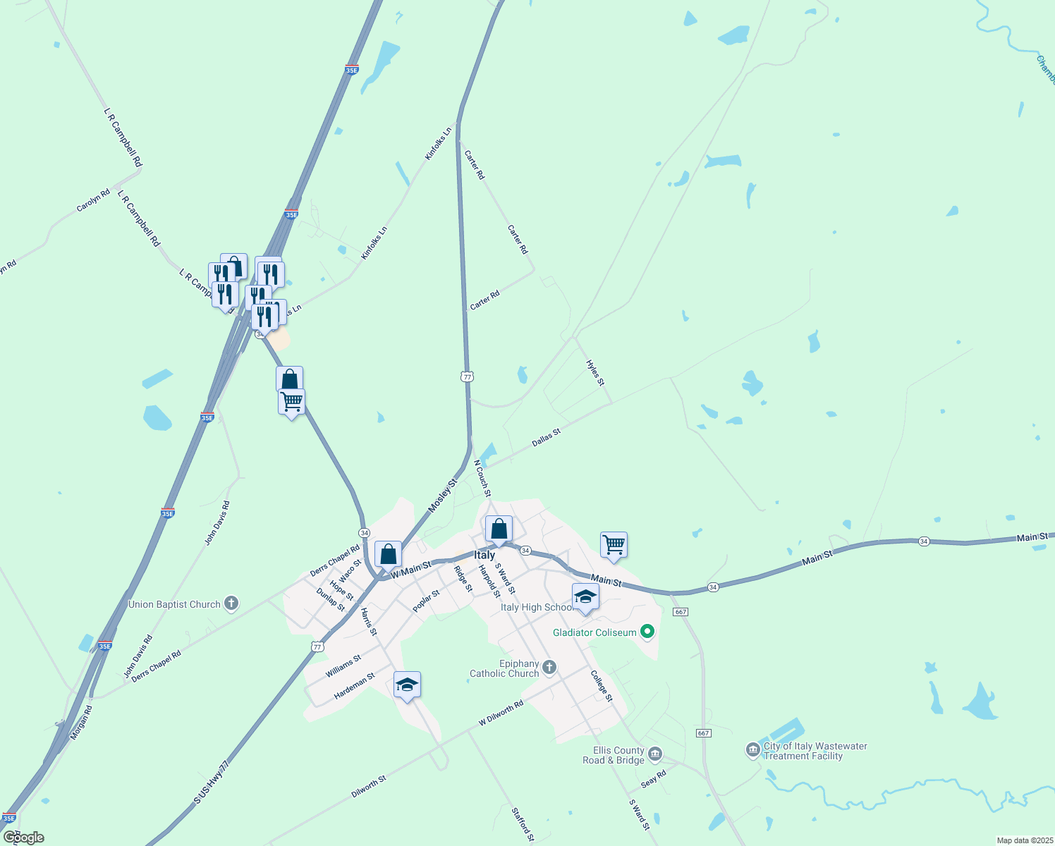 map of restaurants, bars, coffee shops, grocery stores, and more near 509 Dallas St in Italy
