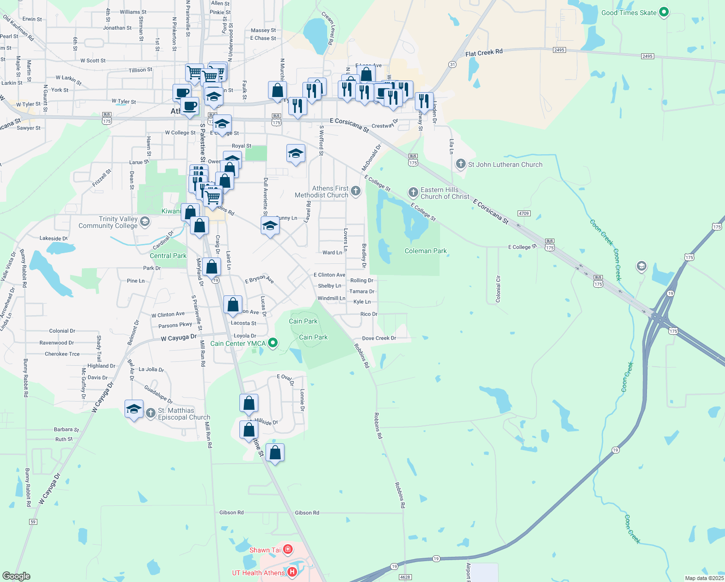 map of restaurants, bars, coffee shops, grocery stores, and more near 911 Tamara Drive in Athens