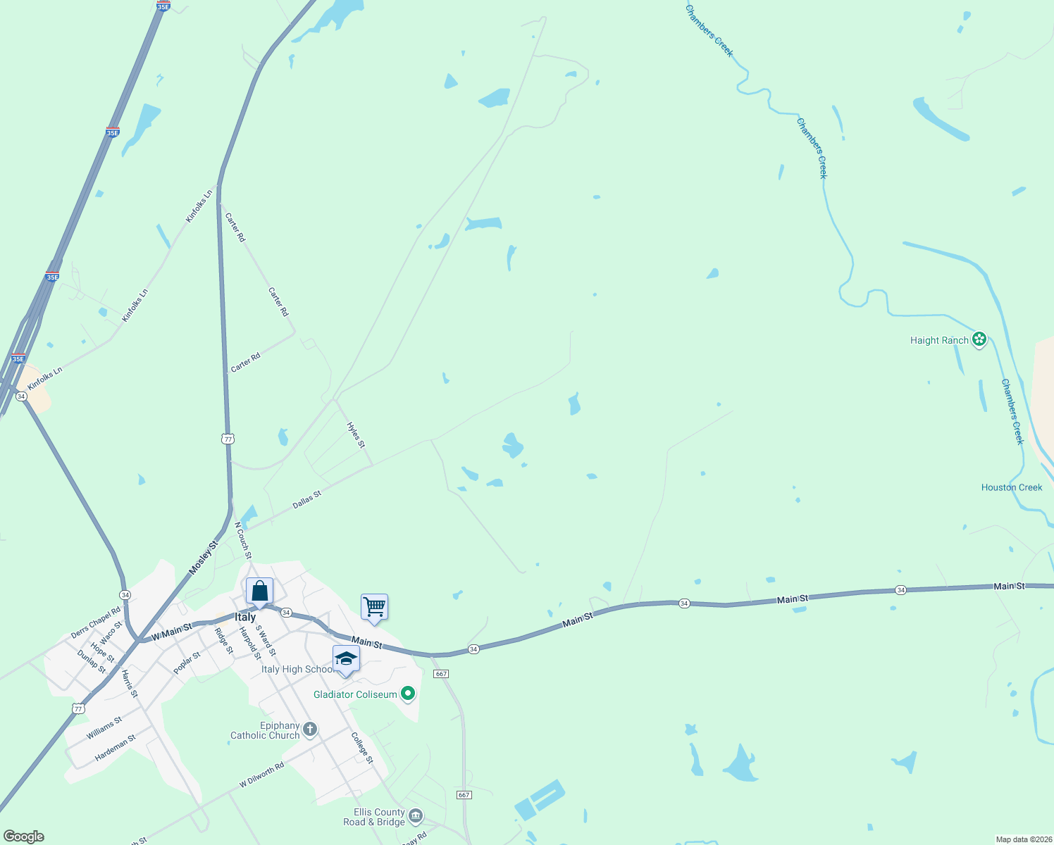 map of restaurants, bars, coffee shops, grocery stores, and more near 1100 Dallas St in Italy