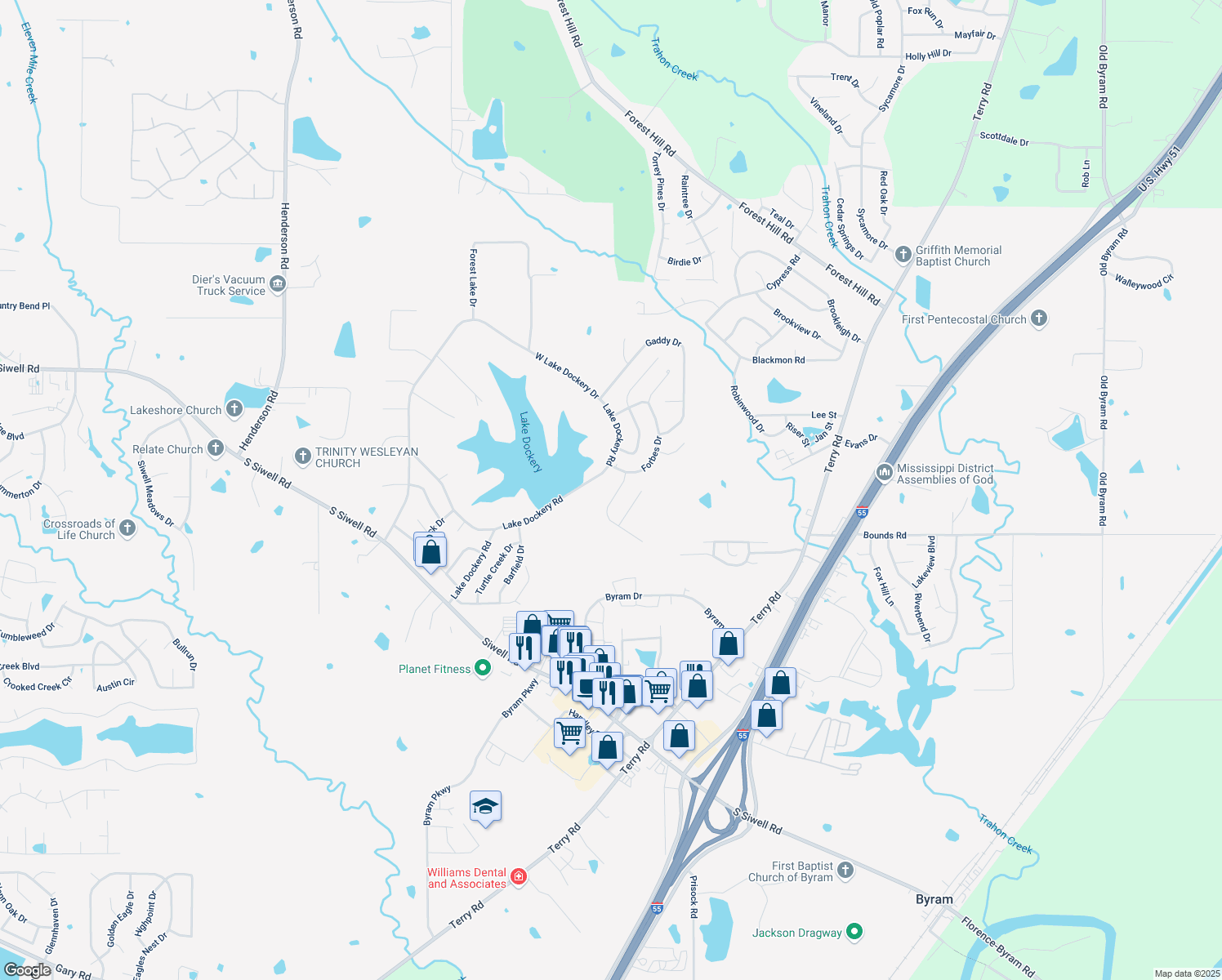 map of restaurants, bars, coffee shops, grocery stores, and more near 3106 Tynes Dr in Byram