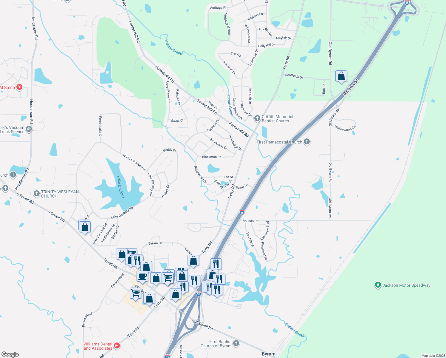 map of restaurants, bars, coffee shops, grocery stores, and more near 425 Lee St in Byram
