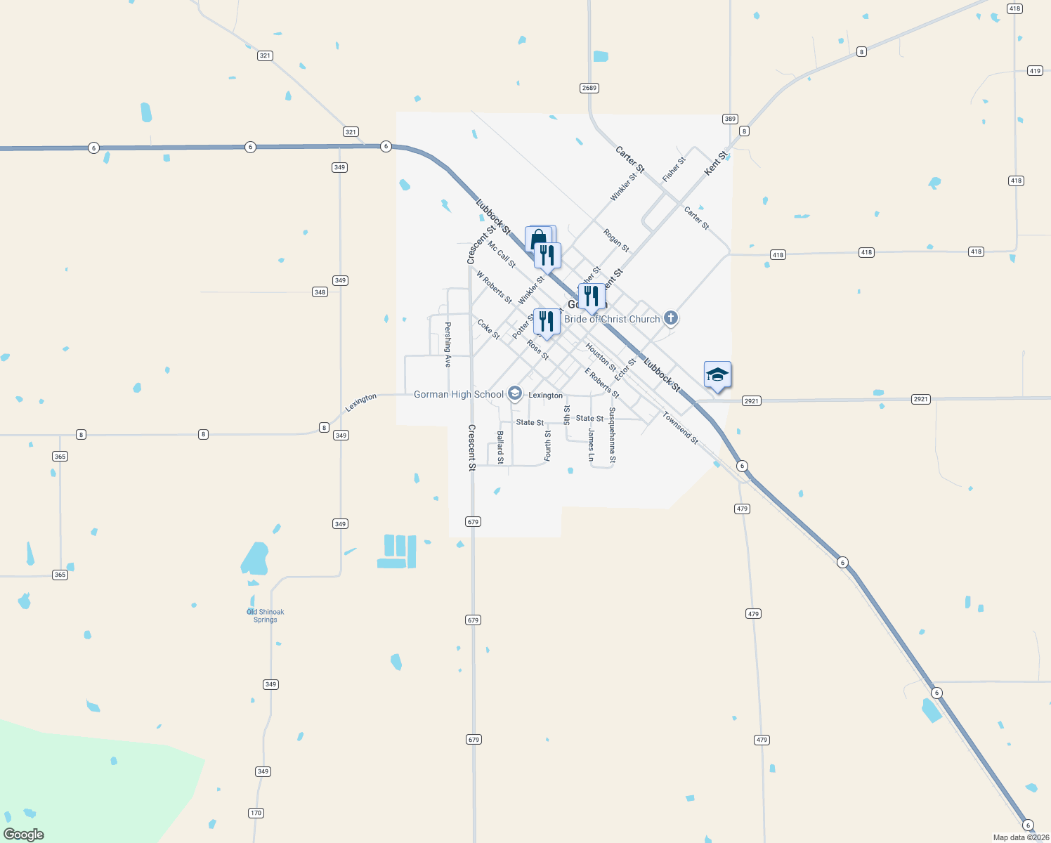 map of restaurants, bars, coffee shops, grocery stores, and more near 325 Third Street in Gorman