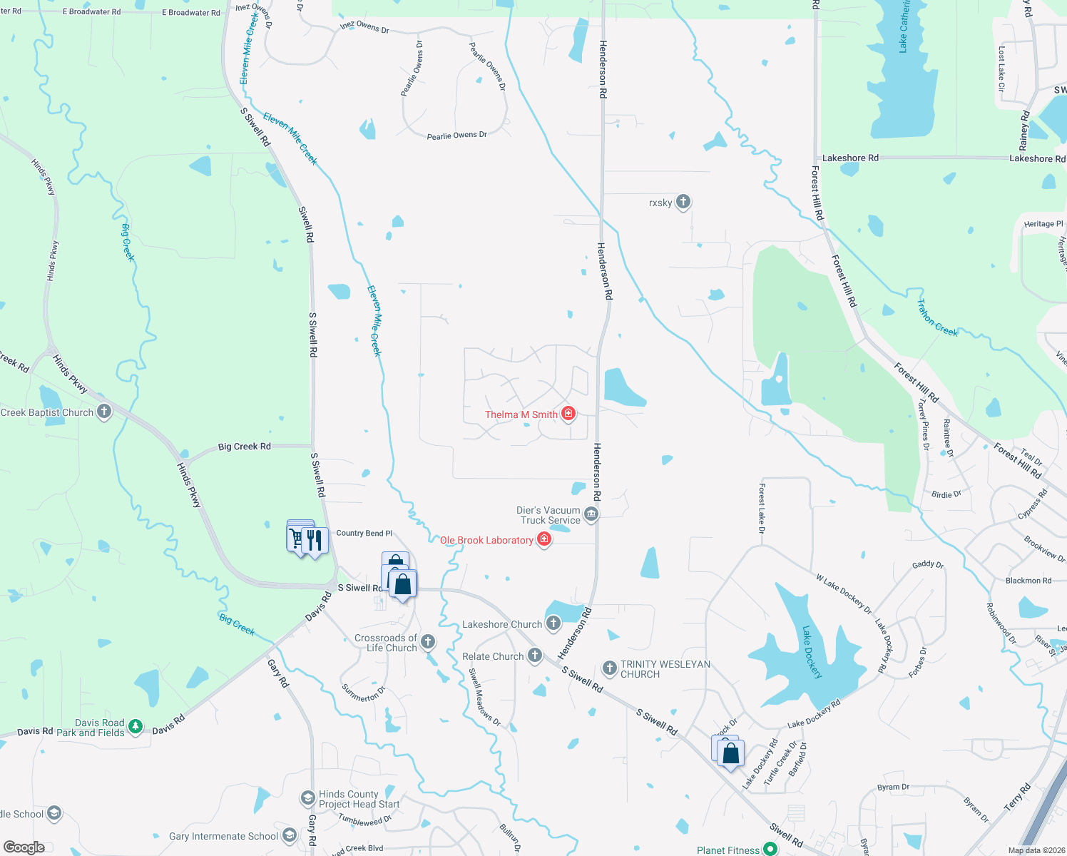 map of restaurants, bars, coffee shops, grocery stores, and more near 168 Raulston Dr in Byram