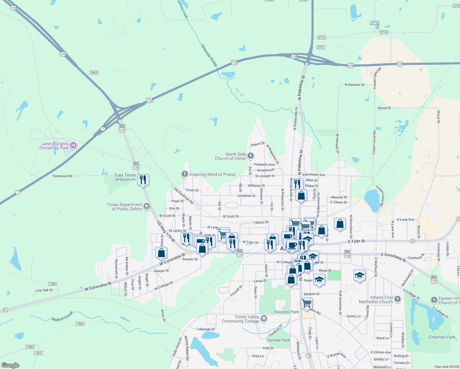 map of restaurants, bars, coffee shops, grocery stores, and more near 702 Williams Street in Athens