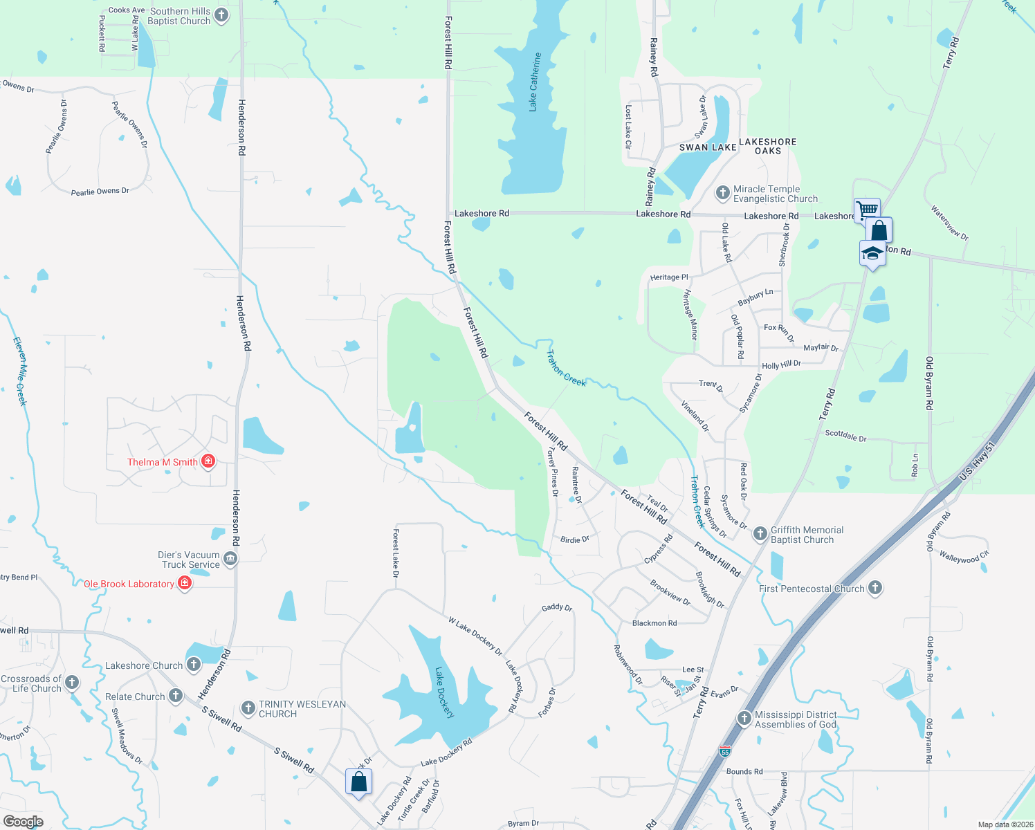 map of restaurants, bars, coffee shops, grocery stores, and more near 5013 Forest Hill Road in Byram