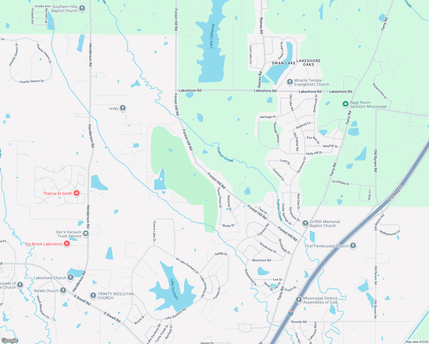map of restaurants, bars, coffee shops, grocery stores, and more near 5020 Forest Hill Rd in Byram