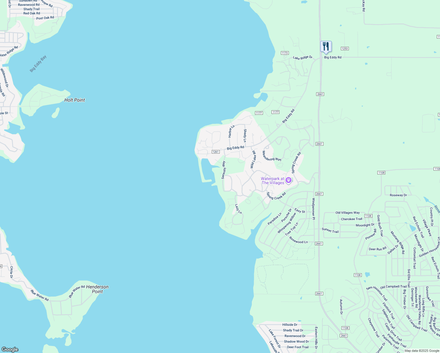map of restaurants, bars, coffee shops, grocery stores, and more near 18320 Serenity Way in Flint