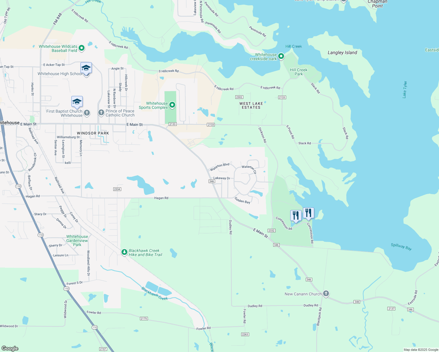 map of restaurants, bars, coffee shops, grocery stores, and more near 109 Lakeway Dr in Whitehouse