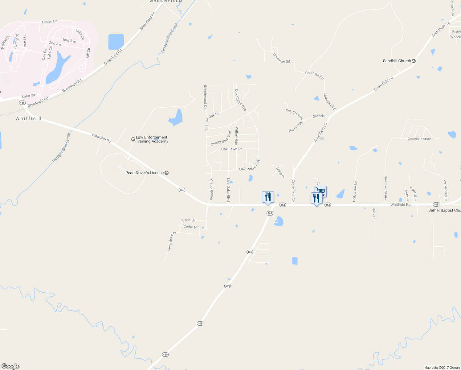 map of restaurants, bars, coffee shops, grocery stores, and more near 120 Live Oaks Boulevard in Pearl